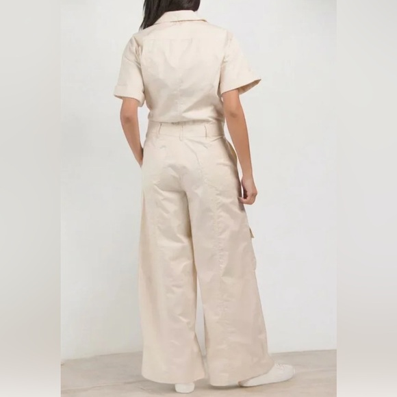 NWT Zara Cotton Wide Leg Skater Cargo Pocket Jumpsuit Size Small - Picture 2 of 16